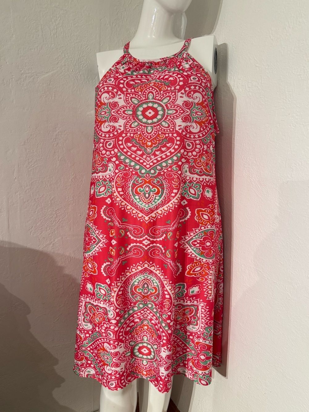 Lily Red Halter Mini Dress with Multicolor Paisley Medallion